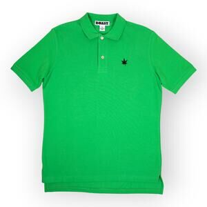 BOAST USA Men Small 1983 Classic Pique Polo Kelly Green Pot Leaf Logo